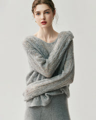 Silk-Cashmere Blend Crew Neck Pullover Sweater