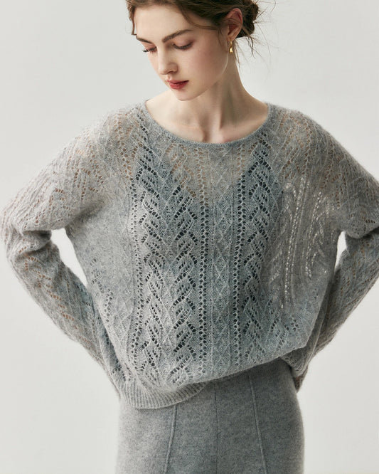 Silk-Cashmere Blend Crew Neck Pullover Sweater