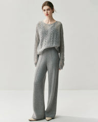 Silk-Cashmere Blend Crew Neck Pullover Sweater