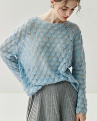 Breathable Silk Cashmere Crew Neck Pullover Sweater