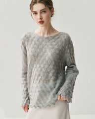 Breathable Silk Cashmere Crew Neck Pullover Sweater