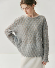 Breathable Silk Cashmere Crew Neck Pullover Sweater