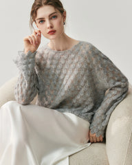 Breathable Silk Cashmere Crew Neck Pullover Sweater