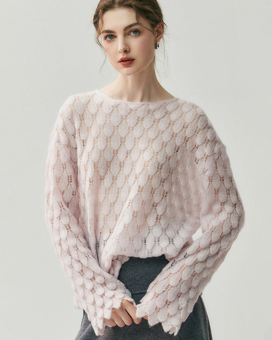 Breathable Silk Cashmere Crew Neck Pullover Sweater