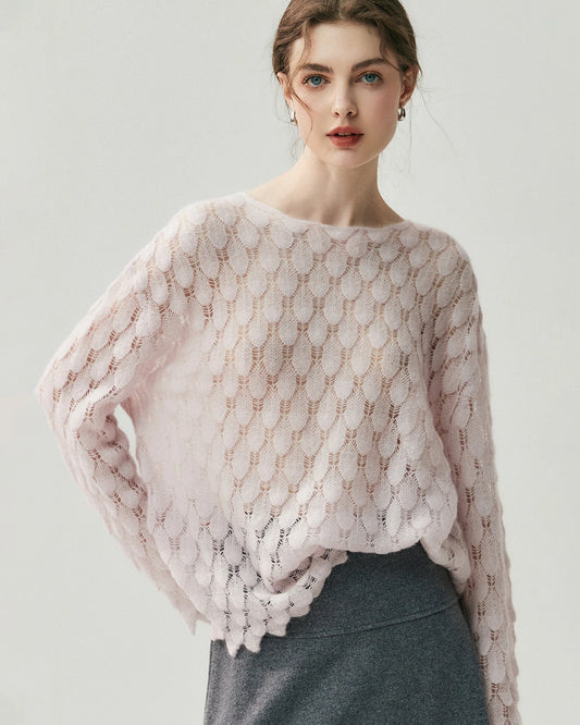 Breathable Silk Cashmere Crew Neck Pullover Sweater