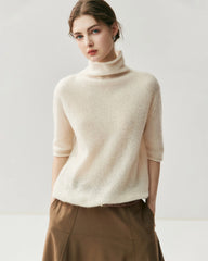 Silk-Cashmere Short Sleeve Turtleneck Sweater