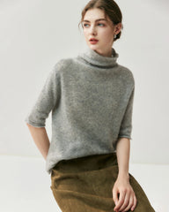 Silk-Cashmere Short Sleeve Turtleneck Sweater