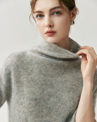 Silk-Cashmere Short Sleeve Turtleneck Sweater
