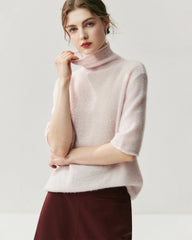 Silk-Cashmere Short Sleeve Turtleneck Sweater