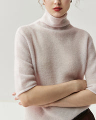 Silk-Cashmere Short Sleeve Turtleneck Sweater
