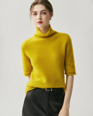 Silk-Cashmere Short Sleeve Turtleneck Sweater