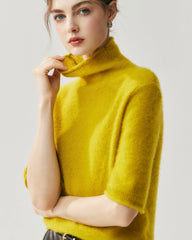 Silk-Cashmere Short Sleeve Turtleneck Sweater