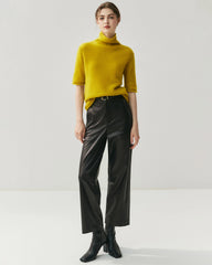 Silk-Cashmere Short Sleeve Turtleneck Sweater