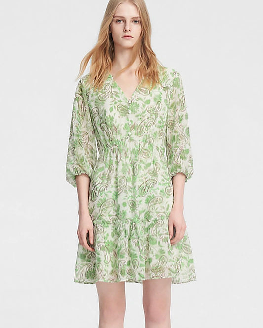 Spring Moss Paisley Silk Mini Dress