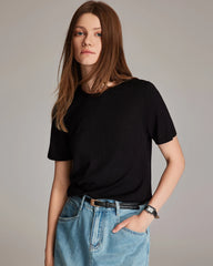 Women's Short Sleeve Silk Jersey, Black