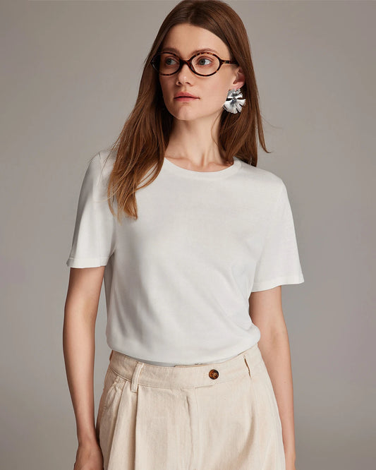 Women's Short Sleeve Silk Jersey, White