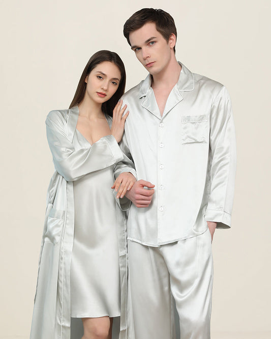 Silk Sleepwear For Couple, Grey
