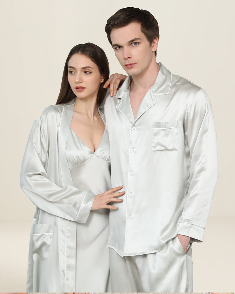 Silk Sleepwear For Couple, Grey
