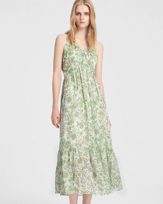 Spring Moss Paisley Silk Maxi Dress