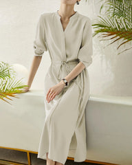 30 Momme Silk Drawstring Midi Shirt Dress