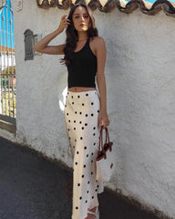 Polka Dot Silk Midi Skirt, Champagne