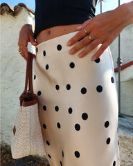 Polka Dot Silk Midi Skirt, Champagne