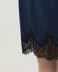 22 Momme Navy Silk Mini Dress with Lace Hem