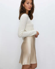 Bias Silk Slip Mini Skirt, Champagne