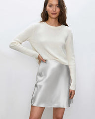 Bias Silk Slip Mini Skirt, White