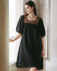 Women's Silk Nightgown with Floral Lace Neckline