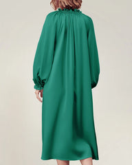 Silk Long Sleeve Nightgown with Ruffle Trim