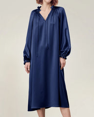 Silk Long Sleeve Nightgown with Ruffle Trim