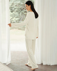 Silk Blend Knit Pajama Set Long Sleeve