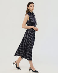 19 Momme Silk Polka Dot Mock Neck Midi Dress