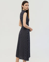 19 Momme Silk Polka Dot Mock Neck Midi Dress