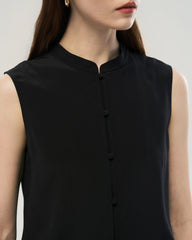 18 Momme Silk Button Front Sleeveless Shell Top