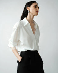 22 Momme Oversized Silk Lace Trim Shirt