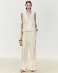 Silk Lace Trim V Neck Sleeveless Top