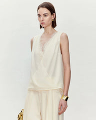 Silk Lace Trim V Neck Sleeveless Top