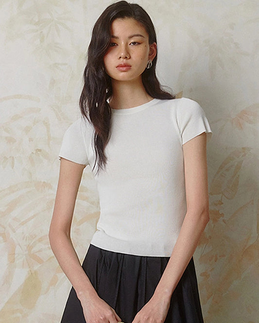 Women’s Fitted Silk Jersey Crew Neck, White