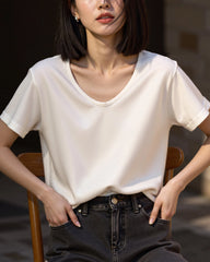 Women’s Silk Jersey V Neck Tee - DAISYSILK UK