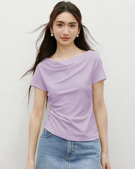 Women’s Silk Draped Neck Tee, Purple