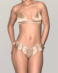 Silk Wireless Triangle Bra and Ruffle Thong Set