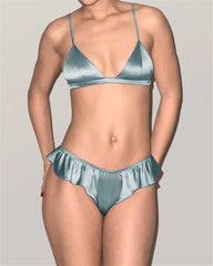 Silk Wireless Triangle Bra and Ruffle Thong Set