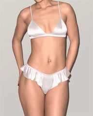 Silk Wireless Triangle Bra and Ruffle Thong Set