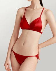 Silk Triangle Bralette and V String Panty Set