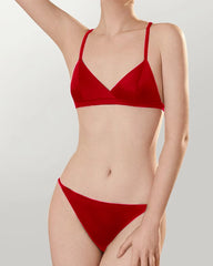 Silk Triangle Bralette and V String Panty Set