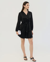 19 Momme Silk Wrap Dress A-Line Long Sleeve