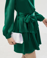 19 Momme Silk Wrap Dress A-Line Long Sleeve