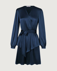 19 Momme Silk Wrap Dress A-Line Long Sleeve
